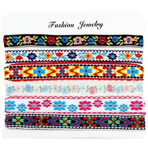 Bohemian Ethnic Embroidered Fabric Choker Necklace For Women Vintage Floral Geometric Pattern Ribbon Jewelry Neckwear Alloy Clasp