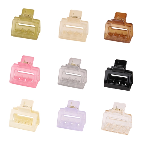 Acrylic Hair Claw Clip For Women Korean Style Rectangular Solid Color Geometric Hollow Hairpin For Daily Bathing Makeup Routine