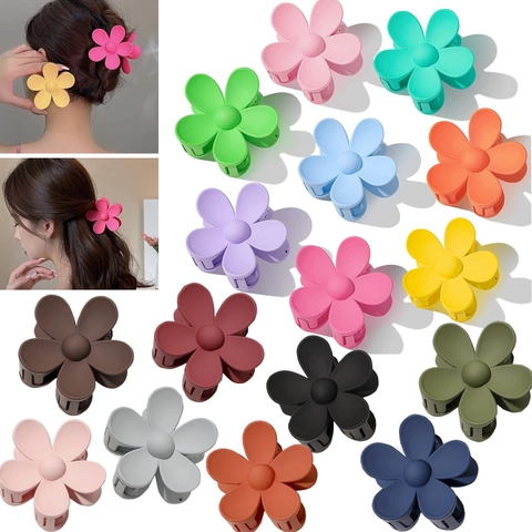 Pinza per Capelli a Fiore Opaco Grande a Cinque Petali in Plastica ABS Satinata Clip a Squalo Antiscivolo Accessori Donna Capelli