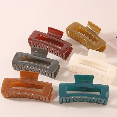 Morandi Colors Rectangular Hollow Hair Claw Clip Large Lacquered PS Plastic Geometric Hair Accessory For Women Daily