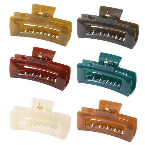 Morandi Colors Rectangular Hollow Hair Claw Clip Large Lacquered PS Plastic Geometric Hair Accessory For Women Daily