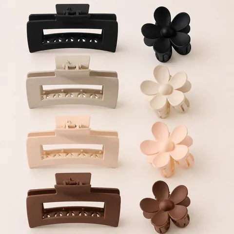 Matte Plastic Flower Rectangle Hair Claw Clips Combination Set Large Hair Jaw Clips For Women Fashion Commute Hair Accessories
