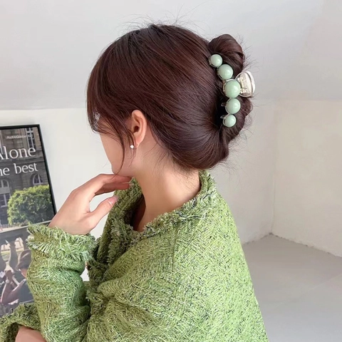 Eleganter Grüner Kunststoff Haarklammer Für Damen Koreanisch Minimalistisch Künstliche Perle Hai Haarklemme Täglicher Haarschmuck