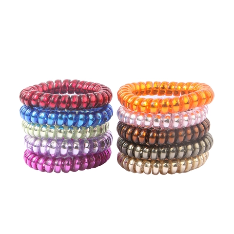 Metallic Spiral Telephone Wire Hair Ties High Elasticity Plastic Resin Hair Bands For Women Girls Daily Hair Styling
