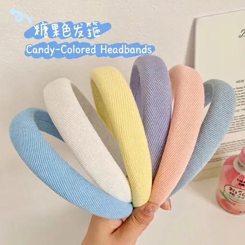 Koreanischer Stil Bonbonfarbe Gepolstertes Schwamm Haarband Für Damen Twill Stoff Satin Handgefertigt Haarreif Zubehör