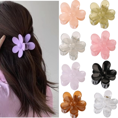 Flower Hair Claw Clip Matte Jelly Color Floral Hair Clips Nonslip Strong Hold Hair Catch For Women Girls Styling Accessory