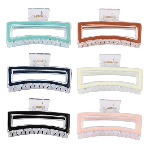 Large Rectangular Hair Claw Clip Transparent Acrylic Dripping Oil Geometric Candy Color Hair Catch For Women Accessories