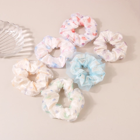 Chouchous en Filet d'Organza Motif Cœur Floral Frais et Sucré Élastiques à Cheveux Porte-Queue de Cheval Femmes Filles Accessoires de Mode