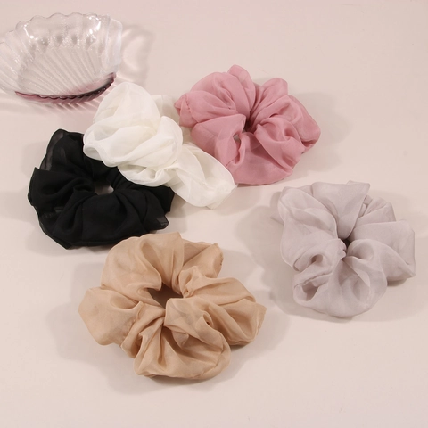 Large Hair Scrunchies For Women Girls High Elastic Hair Ties Ruffled Organza Mesh Hair Bands Floral Heart Print Hair Accessories