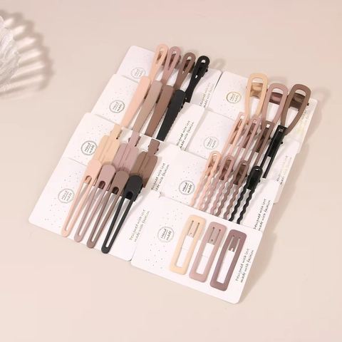 Korean Minimalist Metal Matte Hair Clip Set For Women Girls Morandi Color Duckbill Clips Geometric Hollow Hairpins Accessories