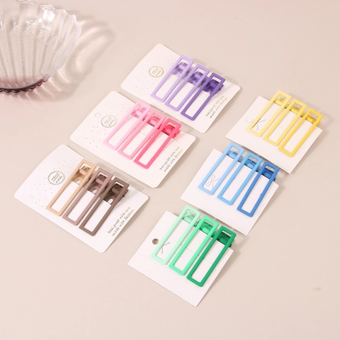 Korean Style Matte Metal Hair Clips For Women Girls Candy Color Geometric Wave Rectangular Duckbill Clips Fashion Hair Styling Accessories