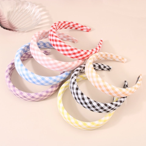 Koreanisches Gingham Gepolstertes Stirnband Für Damen Breiter Schwamm Haarreif Handgefertigt Karierter Stoff Haarschmuck