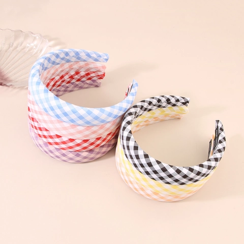 Koreanisches Gingham Gepolstertes Stirnband Für Damen Breiter Schwamm Haarreif Handgefertigt Karierter Stoff Haarschmuck