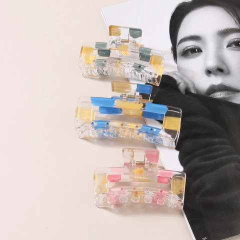 Geometrische Lackierte Haarklammer Transparent Goldfolie Abstrakte Haarkralle Für Damen Modische Haarschmuck