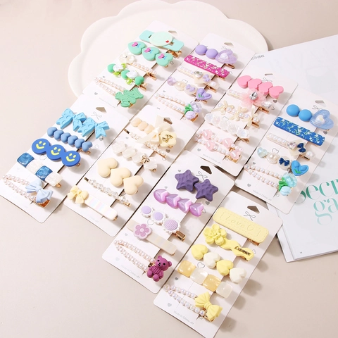 Sweet Macaron Color Hairpins Artificial Pearl Rhinestone Heart Flower Bow Bear Styling Jewelry Women Girls Hair Accessory