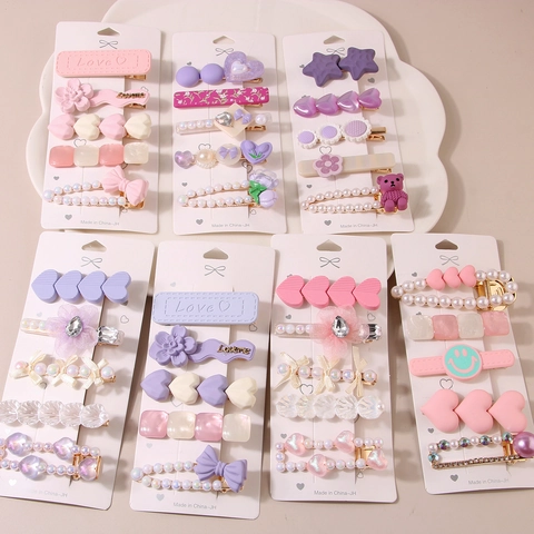Sweet Macaron Color Hairpins Artificial Pearl Rhinestone Heart Flower Bow Bear Styling Jewelry Women Girls Hair Accessory