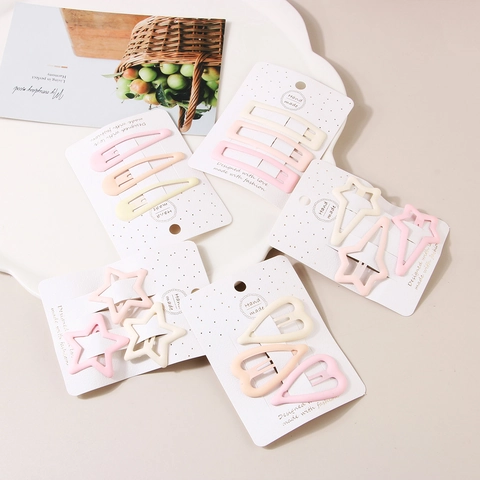 Korean Style Macaron Color Matte Metal BB Hair Clip Set Geometric Star Heart Waterdrop Rectangle Hairpins For Women Daily Accessories