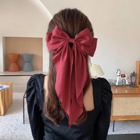 Élégante Pince à Cheveux Nœud en Satin Français Avec Longs Rubans Grand Nœud Effet Soie Pince à Ressort pour Femmes Accessoires Cheveux