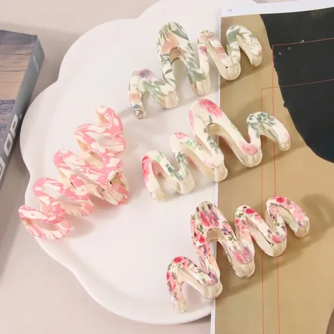 Blumendruck Haarklammer Wellenförmige Haarklammer Koreanischer Stil Süßes Harz Haarschmuck Für Damen Tägliches Styling