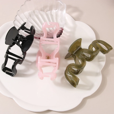 Grande Pinza per Capelli a Onde da 13cm per Donna in PS Verniciato Minimalista Geometrica Accessorio Capelli