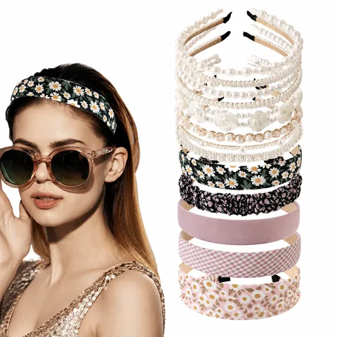 Diademas de Moda para Mujer con Estampado Floral y Cuadros Diadema Acolchada de Tela Estilo Coreano Dulce Accesorios para el Cabello