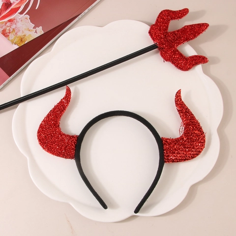 Rotes Pailletten Teufelshorn Stirnband Und Dreizack Für Halloween Cosplay Kostüm Party Requisite Damen Haarschmuck Deko