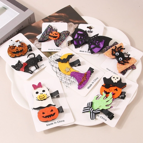 Halloween Haarspangen Glitzer Stoff Kürbis Geist Fledermaus Spinne Muster Haarnadeln Für Kinder Mädchen Party Deko Kopfschmuck