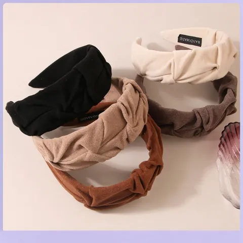 Wide Brim Suede Fabric Twisted Knot Headband Simple Vintage Style Hair Hoop For Women Solid Color Elegant Headwear