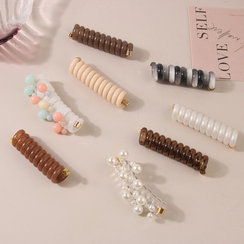 Elastici per Capelli a Spirale Cavo Telefonico in Resina Supporto per Coda di Cavallo Geometrico Accessori per Capelli Donna Moda Con Tappi in Metallo