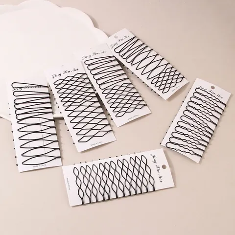 Minimalistische Schwarze Metall Haarnadeln Für Damen Lackierte Wellenförmige Gerade Haarspangen Mode Haarschmuck