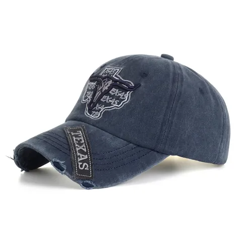 Berretto da Baseball in Cotone Lavato Vintage Ricamo Texas Testa di Toro Effetto Usato Regolabile Dad Hat per Protezione Solare Outdoor Unisex