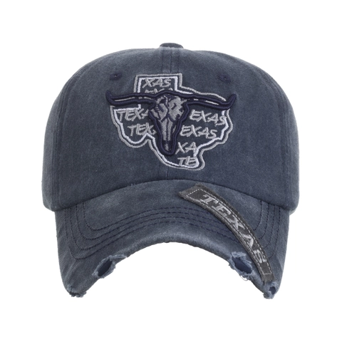 Berretto da Baseball in Cotone Lavato Vintage Ricamo Texas Testa di Toro Effetto Usato Regolabile Dad Hat per Protezione Solare Outdoor Unisex