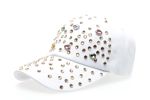 Berretto da Baseball in Denim con Strass di Lusso per Donna in Cotone Effetto Usato Regolabile Cappello da Sole alla Moda Cappello con Gioielli Luccicanti