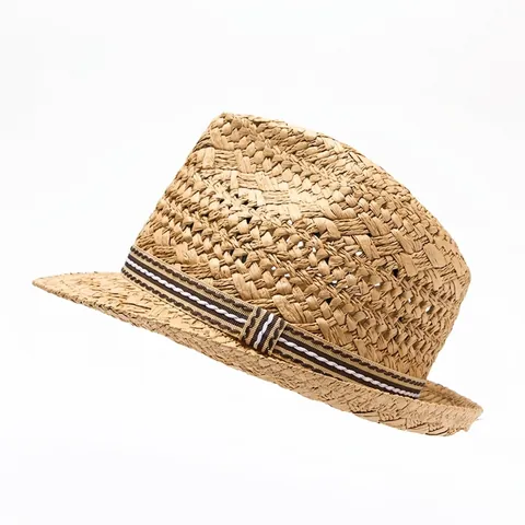 British Style Handwoven Paper Fedora Hat For Men And Women Striped Band Sun Protection Summer Beach Jazz Hat Travel Holiday Cap