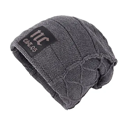 Cappello a Maglia Unisex Invernale Caldo Foderato in Pile Jacquard Patch Lettera Slouchy Skull Cap Morbido Cappello Termico Outdoor