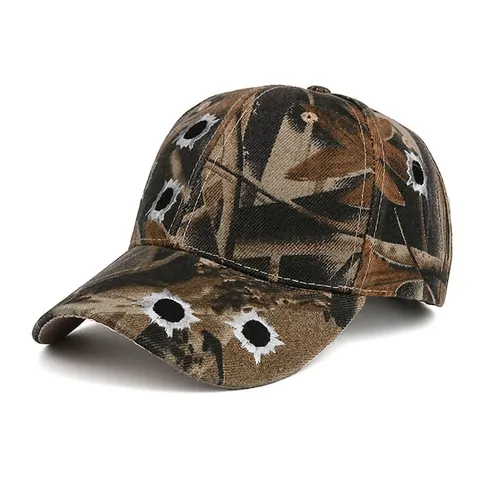 Berretto da Baseball Ricamato Mimetico Con Fori di Proiettile Protezione Solare Tesa Curva Stile Tattico Regolabile Uomo Donna