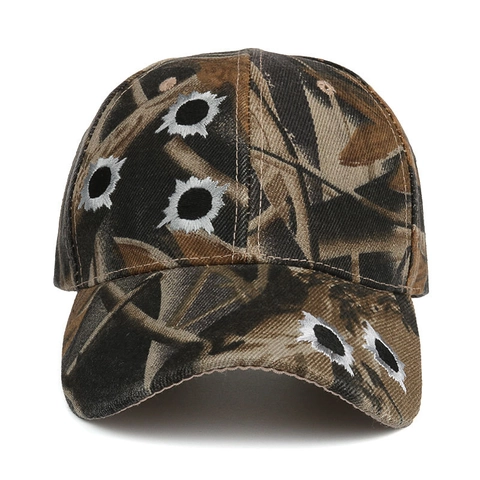 Berretto da Baseball Ricamato Mimetico Con Fori di Proiettile Protezione Solare Tesa Curva Stile Tattico Regolabile Uomo Donna