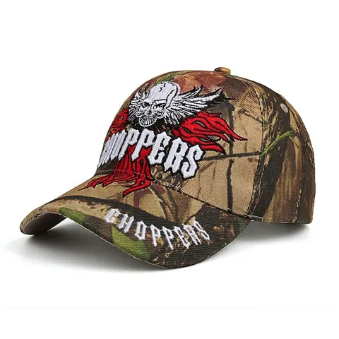 Cappellino da Baseball da Uomo con Ricamo Teschio Mimetico Choppers Biker Berretto da Sole Regolabile Streetwear Hip Hop