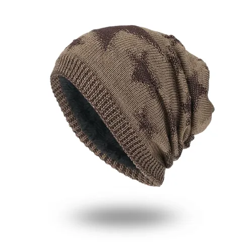 Men's Winter Knit Beanie Hat Thick Fleece Lined Warm Pentagram Star Jacquard Outdoor Skull Cap For Adults Winter Accessory