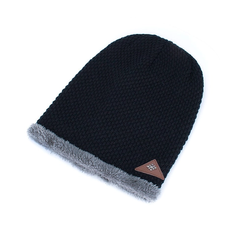 Men Winter Knit Beanie Hat Fleece Lined Warm Woolen Yarn Thermal Jacquard Outdoor Brimless Korean Style Skull Cap