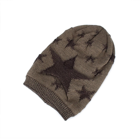 Men's Winter Knit Beanie Hat Thick Fleece Lined Warm Pentagram Star Jacquard Outdoor Skull Cap For Adults Winter Accessory