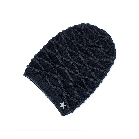 Gorro de Punto para Hombre Invierno Cálido con Forro de Felpa Patrón de Estrellas Hilo de Lana Gorro para Frío