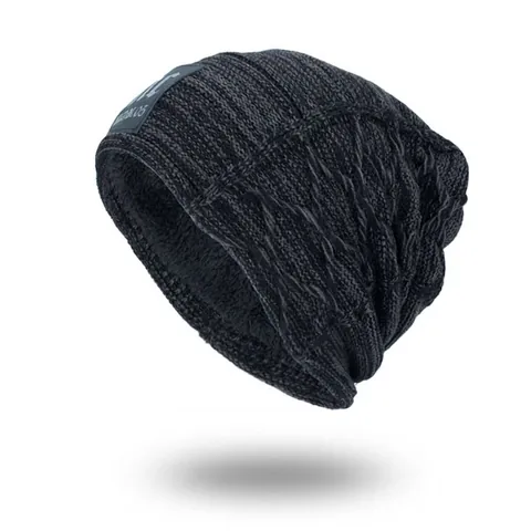 Gorro de Punto Forrado de Felpa de Invierno Para Hombre Gorro de Punto de Acrílico Suave Con Parche de Letra Gorro de Calavera