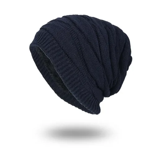 Korean Style Knit Yarn Knitted Beanie Warm Fleece Lined Brimless Round Top Solid Color Outdoor Wave Texture Slouchy Cold Hat For Men Women Everyday Use