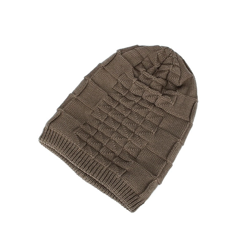 Gorro de Punto de Invierno para Hombre Cálido con Forro de Felpa Gorro Grueso Color Sólido Patrón de Rejilla Sombreros de Moda