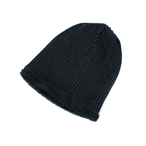 Men Winter Rib Knit Beanie Hat Thick Fleece Lined Striped Warm Skull Cap For Cold Weather Outdoor Sports Beanie