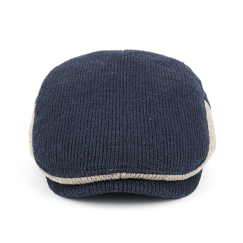 Men's Vintage Knit Flat Cap Contrast Color Patch Adjustable Ivy Cap Woolen Felt Beret Winter Warm Gatsby Driving Hat