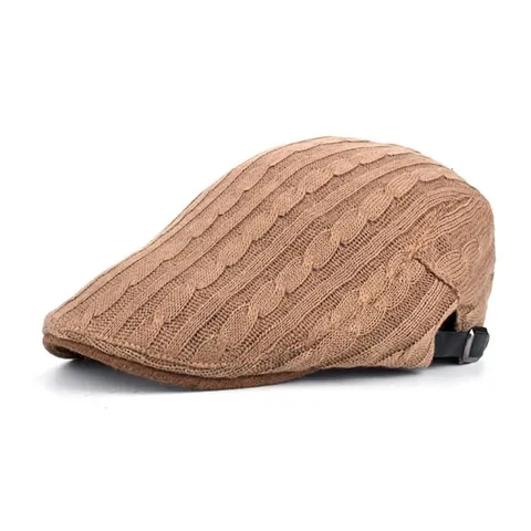 Uomo Inverno Caldo Orecchini Basco a Trecce Regolabile Fibbia Metallo Coppola Lana Lavorata a Maglia Cappello Newsboy per Esterno