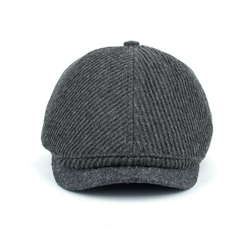 Vintage Heren Gestreepte Newsboy Pet Wollen Vilt Flatcap Met Metalen Badge Verstelbare Retro Baret Voor Herfst Winter
