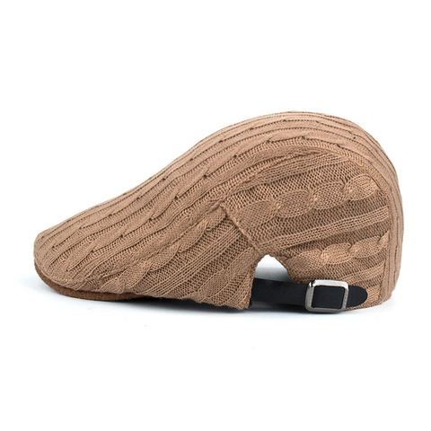 Uomo Inverno Caldo Orecchini Basco a Trecce Regolabile Fibbia Metallo Coppola Lana Lavorata a Maglia Cappello Newsboy per Esterno